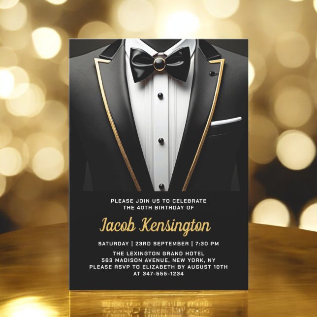Invitation 40e événement d'anniversaire Black and Gold Tuxedo (Créateur téléchargé)