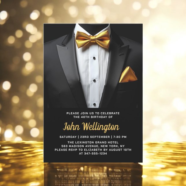 Invitation 40e événement d'anniversaire Black and Gold Tuxedo (Créateur téléchargé)