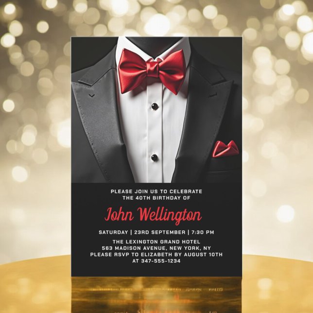 Invitation 40e événement d'anniversaire Black and Red Tuxedo (Créateur téléchargé)