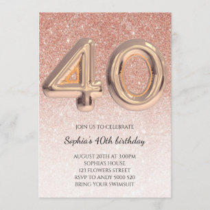 Invitation 40e Femmes Anniversaire Rose Parties scintillant o