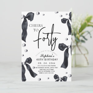 Invitation 40e fête d'anniversaire à ruban noir et blanc