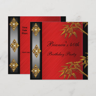 Invitation 40e fête d'anniversaire Asiatique Gold Bamboo Roug