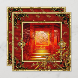 Invitation 40e fête d'anniversaire Asiatique Vue Or Bambou Ro