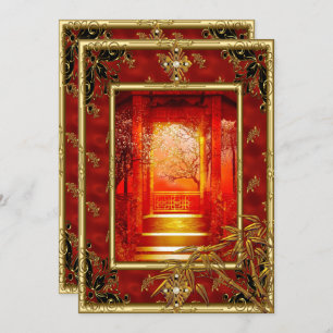 Invitation 40e fête d'anniversaire Asiatique Vue Or Bambou Ro