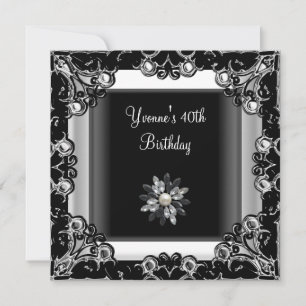 Invitation 40e fête d'anniversaire Black White Crystal Pearl