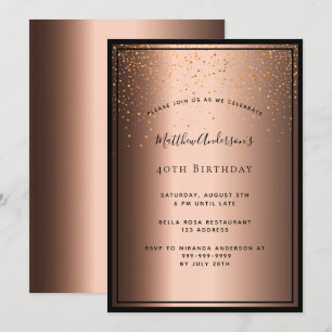 Invitation 40e fête d'anniversaire bronze brun confetti noir