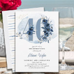 Invitation 40e fête d'anniversaire Côte Bleu Floral Numéro 40<br><div class="desc">40e anniversaire invitation à la fête avec le numéro 40 décoré de bourgeons roses, fleurs de fleurs et feuillage dans les tons de bleu côtier et de sable. Design féminin et élégant subtil avec des arrangements floraux aquarelles, des éclaboussures de peinture et des touches de brosse. Idéal pour célébrer le...</div>