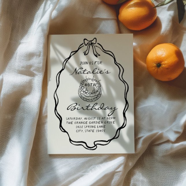 Invitation 40e Fête d'anniversaire du gâteau tiré à la main (Créateur téléchargé)