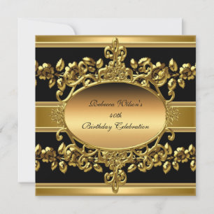 Invitation 40e fête d'anniversaire Elegant Gold Black Floral