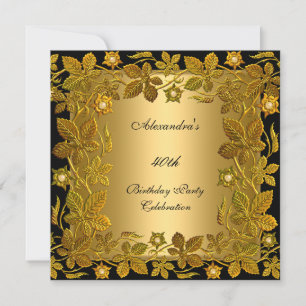 Invitation 40e fête d'anniversaire Gold Black Floral