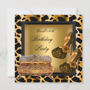 Invitation 40e fête d'anniversaire Leopard Black Gold Chaussu