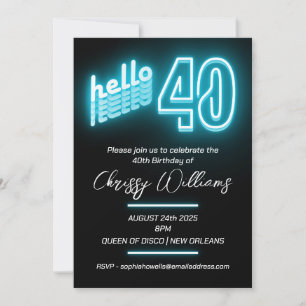 Invitation 40e fête d'anniversaire Neon Blue