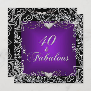 Invitation 40e fête d'anniversaire Noir Argent Profond violet