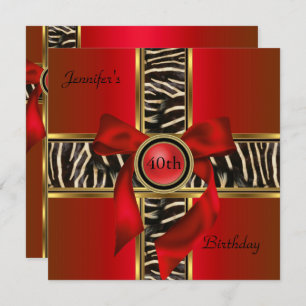 Invitation 40e fête d'anniversaire Red Gold Animal Wild Bow