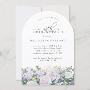 Invitation 40e fête d'anniversaire Rose blanche bleu floral