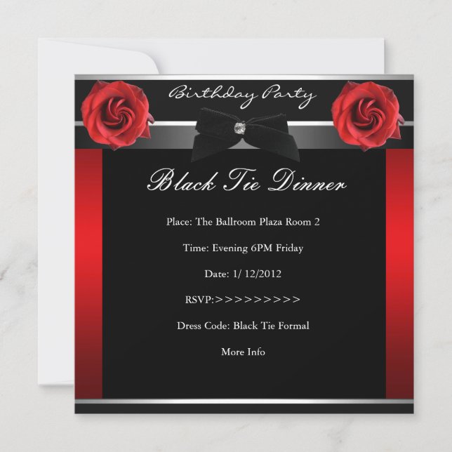 Invitation 40e fête d'anniversaire Rose rouge Cravate noire (Devant)