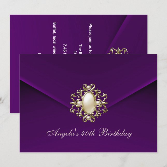 Invitation 40e fête d'anniversaire Royal Dark Plum Velvet Pea (Devant / Derrière)