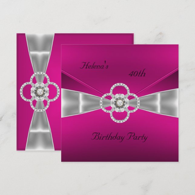 Invitation 40e fête d'anniversaire velours rose vi (Devant / Derrière)