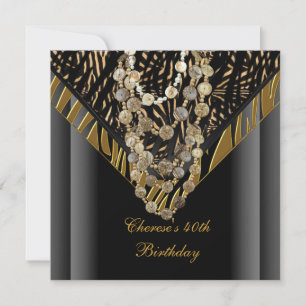 Invitation 40e fête d'anniversaire Zebra Gold Bronze Wild Bla