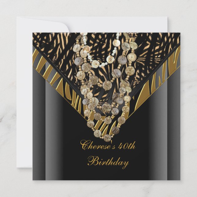 Invitation 40e fête d'anniversaire Zebra Gold Bronze Wild Bla (Devant)