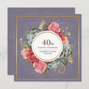 Invitation 40e fête du Mariage Floral Vintage