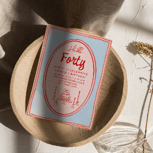 Invitation 40e gâteau à la main rose dessiné original