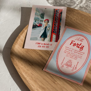 Invitation 40e gâteau rose à main tiré Quirky Photo Anniversa