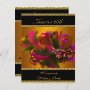 Invitation 40e Gold Black Elegant Classy Masquerade masques