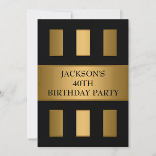 Invitation 40e Gold Bronze Black Block Stripes Party