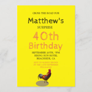 Invitation 40e Hommes Anniversaire Fun Rooster poulet