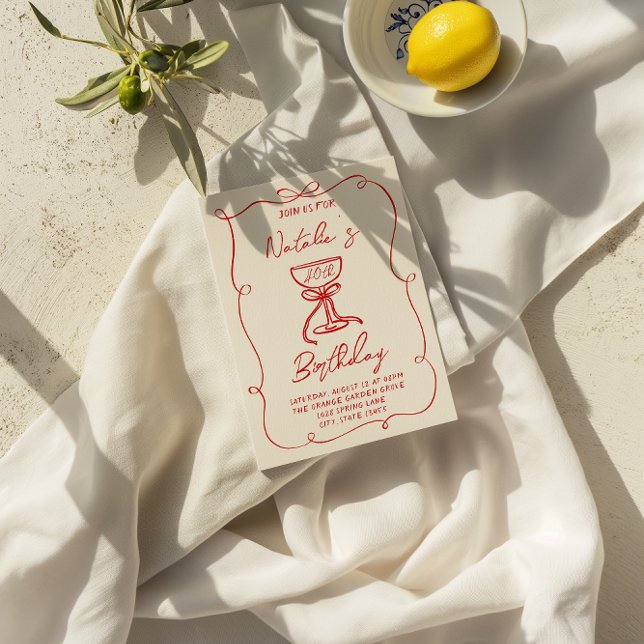 Invitation 40e Main tiré Bow Champagne Verre Anniversaire (Créateur téléchargé)