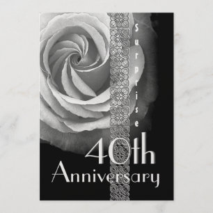 Invitation 40e Mariage  Anniversaire Rose ARGENT SURPRISE