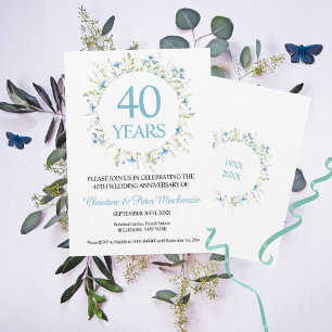 Invitation 40e mariage Fleurs sauvages bleues Anniversaire