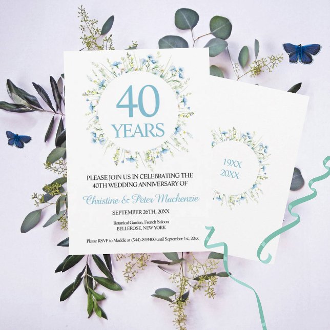 Invitation 40e mariage Fleurs sauvages bleues Anniversaire (Créateur téléchargé)
