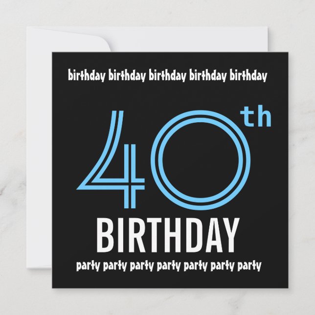 Invitation 40e Modèle du Black White Blue Birthday Party (Devant)