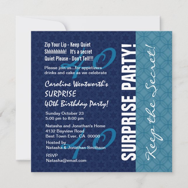 Invitation 40e Motifs géométriques bleus SURPRISE (Devant)
