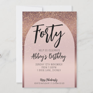 Invitation 40e Parties scintillant Rose Gold Flecks Arc Anniv