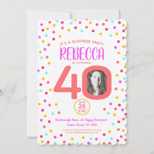 Invitation 40e photo personnalisée corail coloré confetti ann