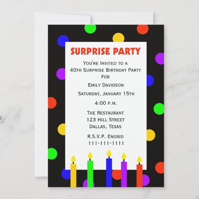 Invitation 40e Points d'invitation surprise à la fête d'anniv (Devant)