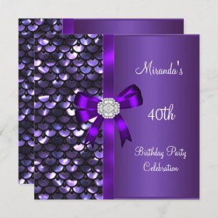 Invitation 40e Séquines d'anniversaire Bow de diamant pourpre