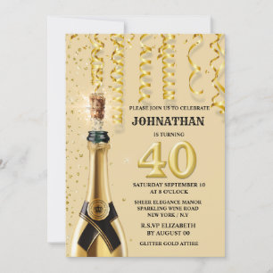 Invitation 40e serpentins en or à champagne