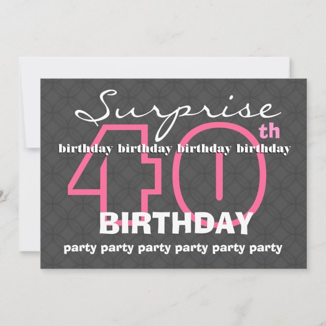 Invitation 40e SUPRISE Anniversaire Moderne Turquoise et noir (Devant)