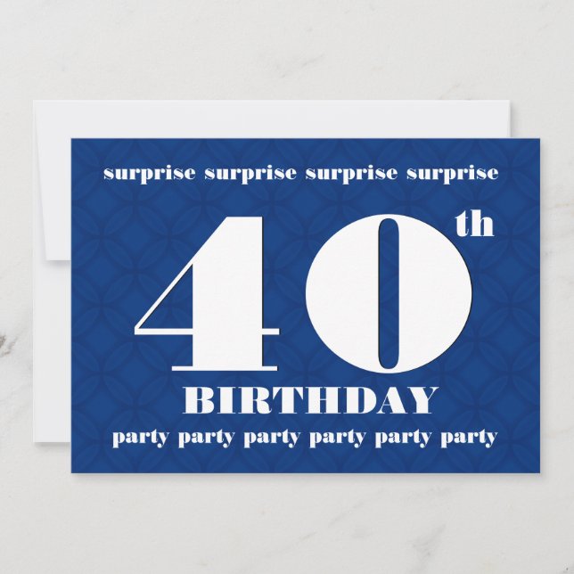 Invitation 40e SURPRISE Anniversaire moderne bleu et blanc W0 (Devant)