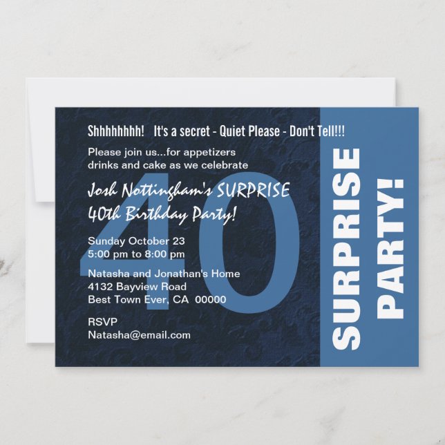 Invitation 40e SURPRISE Anniversaire Moderne Midnight Blue W1 (Devant)