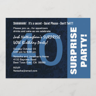 Invitation 40e SURPRISE Anniversaire Moderne Midnight Blue W1