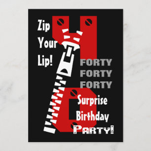Invitation 40e SURPRISE Anniversaire Noir Rouge Blanc B472