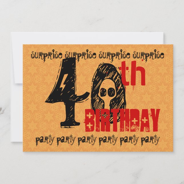 Invitation 40e SURPRISE Anniversaire Red Gold Black Stars S30 (Devant)