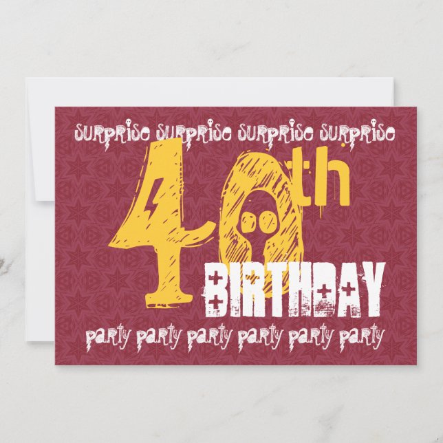 Invitation 40e SURPRISE Anniversaire Red Gold Modern S305 (Devant)