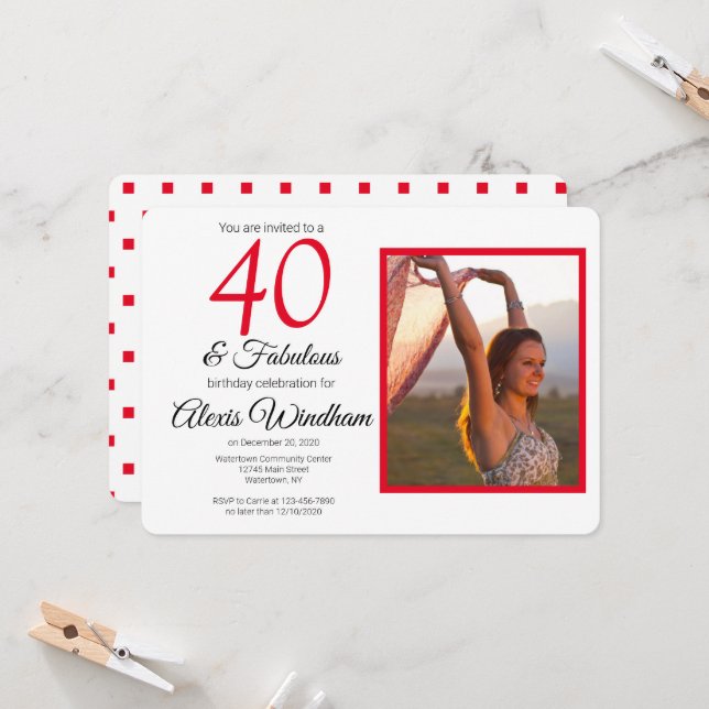 Invitation 40ème anniversaire avec photo (Devant/Arrière en situation)