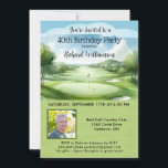 Invitation 40ème anniversaire de la fête masculine Photo Golf<br><div class="desc">Cette invitation festive et colorée 40th Birthday Party a un thème Golf et il est parfait pour un Golfeur. Il dispose d'un panier de golf avec des clubs de golf sur un terrain de golf, Beaucoup à personnaliser pour rendre approprié pour votre propre événement ainsi qu'une photo. Nous avons tous...</div>